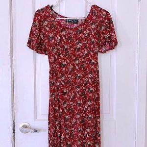 ALL THAT JAZZ Vintage Red Beige Floral Maxi Dress - Small